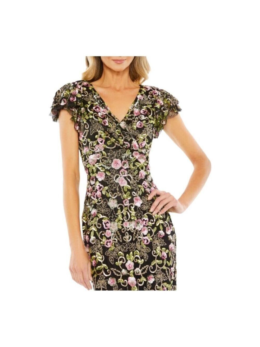 Women Mac Duggal Dress Size 14 Black Floral - Picture 3 of 6